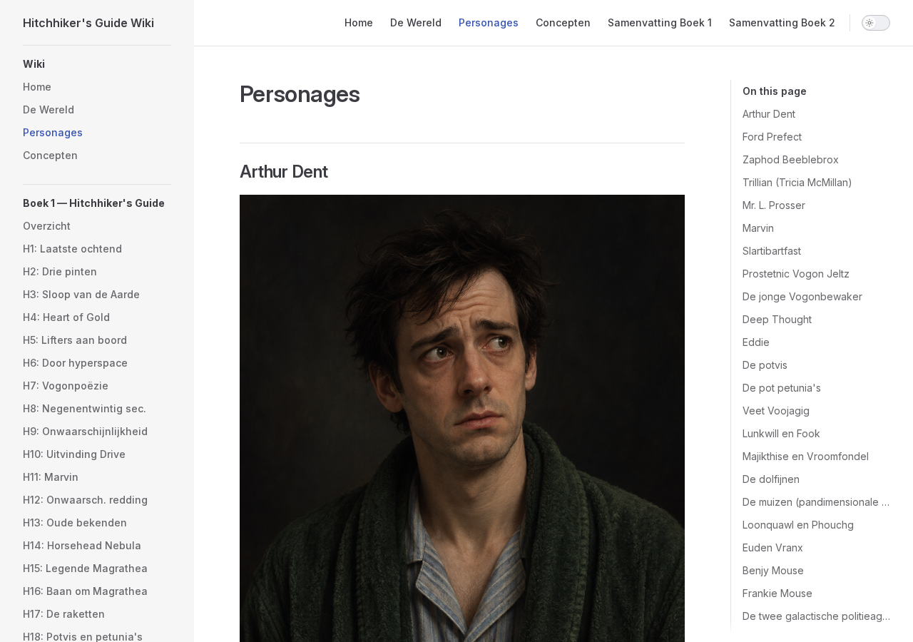 The characters page of the Hitchhiker's Guide wiki with the Arthur Dent portrait